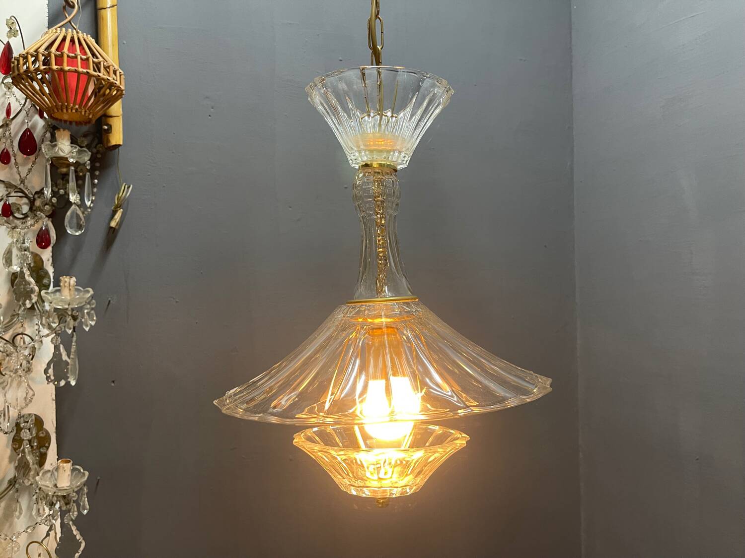 Vintage Crystal Pendant Light by Caldier, Italy, 1970s
