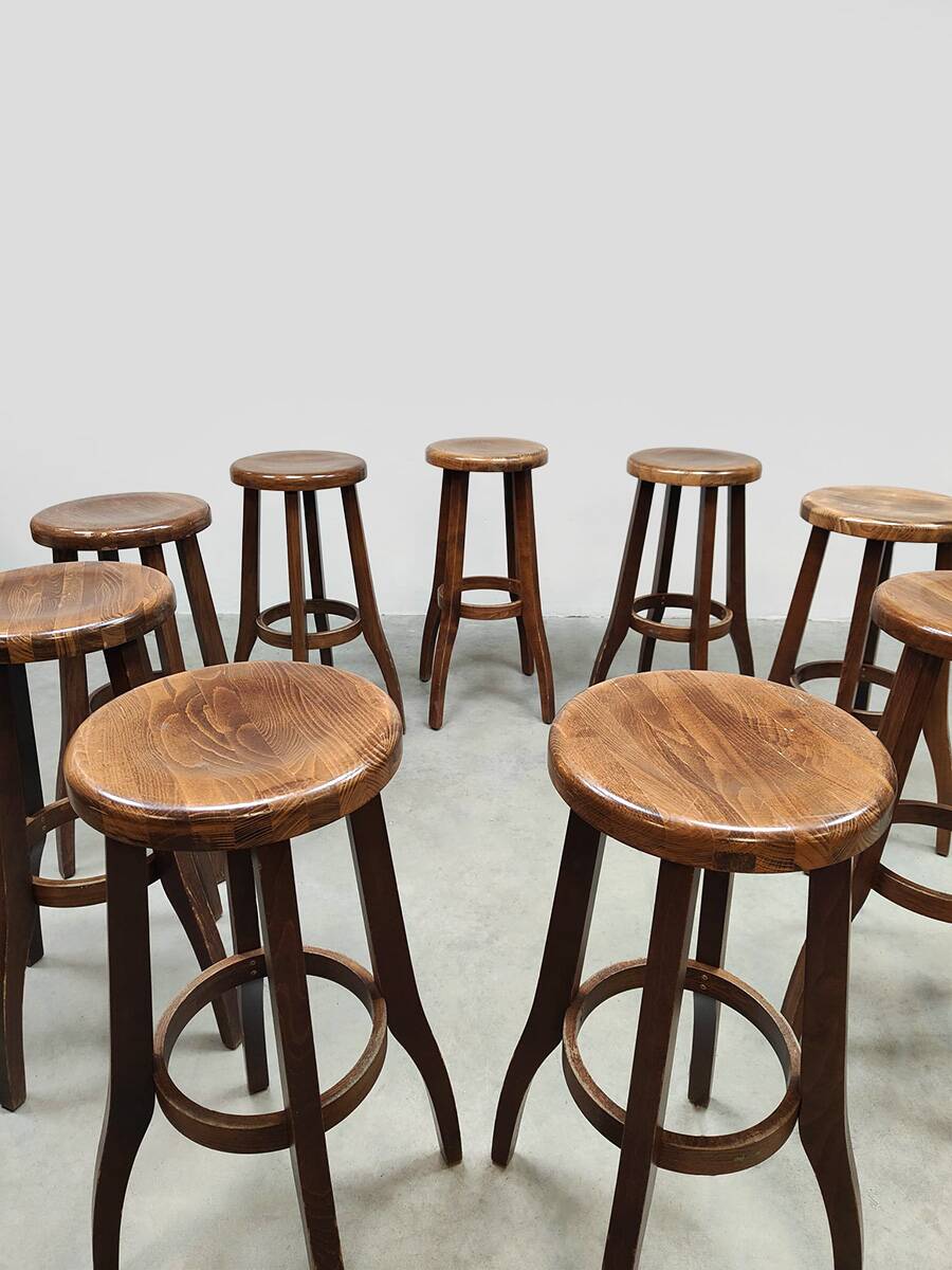 Brutalist design wooden vintage barstools 19 x
