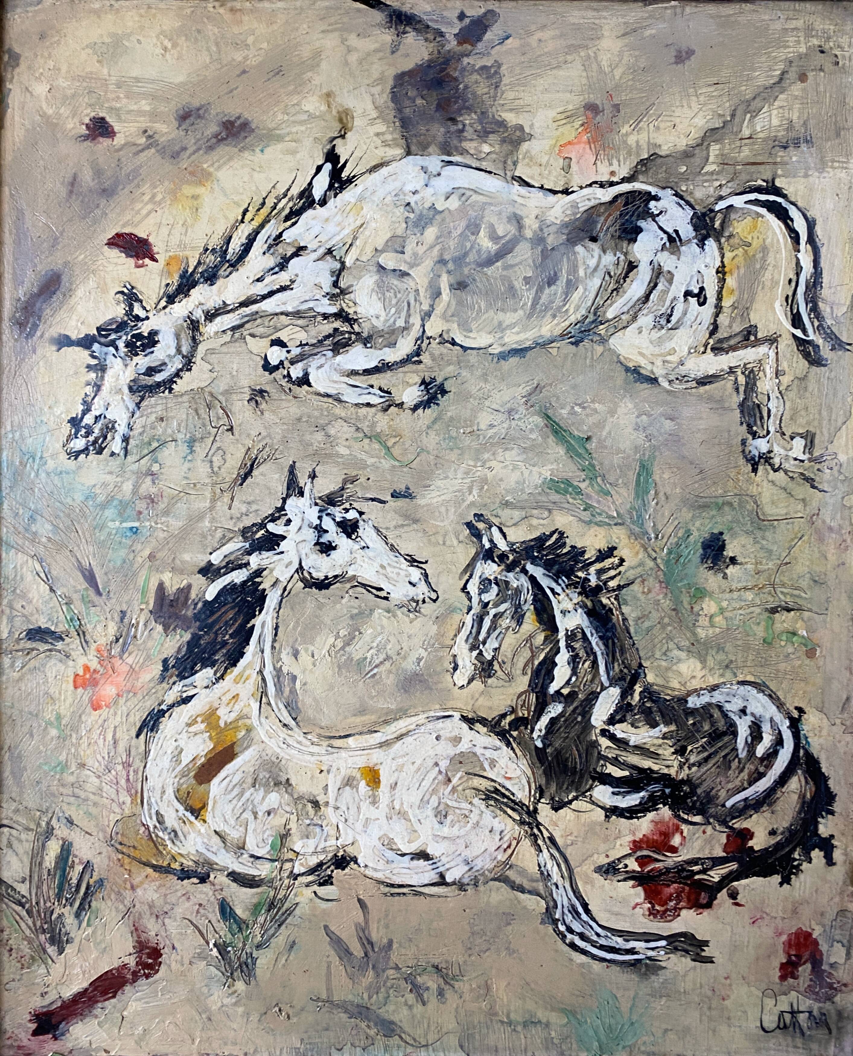 Painting Pierre Catton (1903) "The dance of the horses" HSP cf. B. Buffet + frame