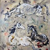 Painting Pierre Catton (1903) "The dance of the horses" HSP cf. B. Buffet + frame