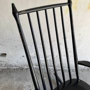 Black solid wood Scandinavian Windsor rocking chair — tall spindle back, mid-20th century