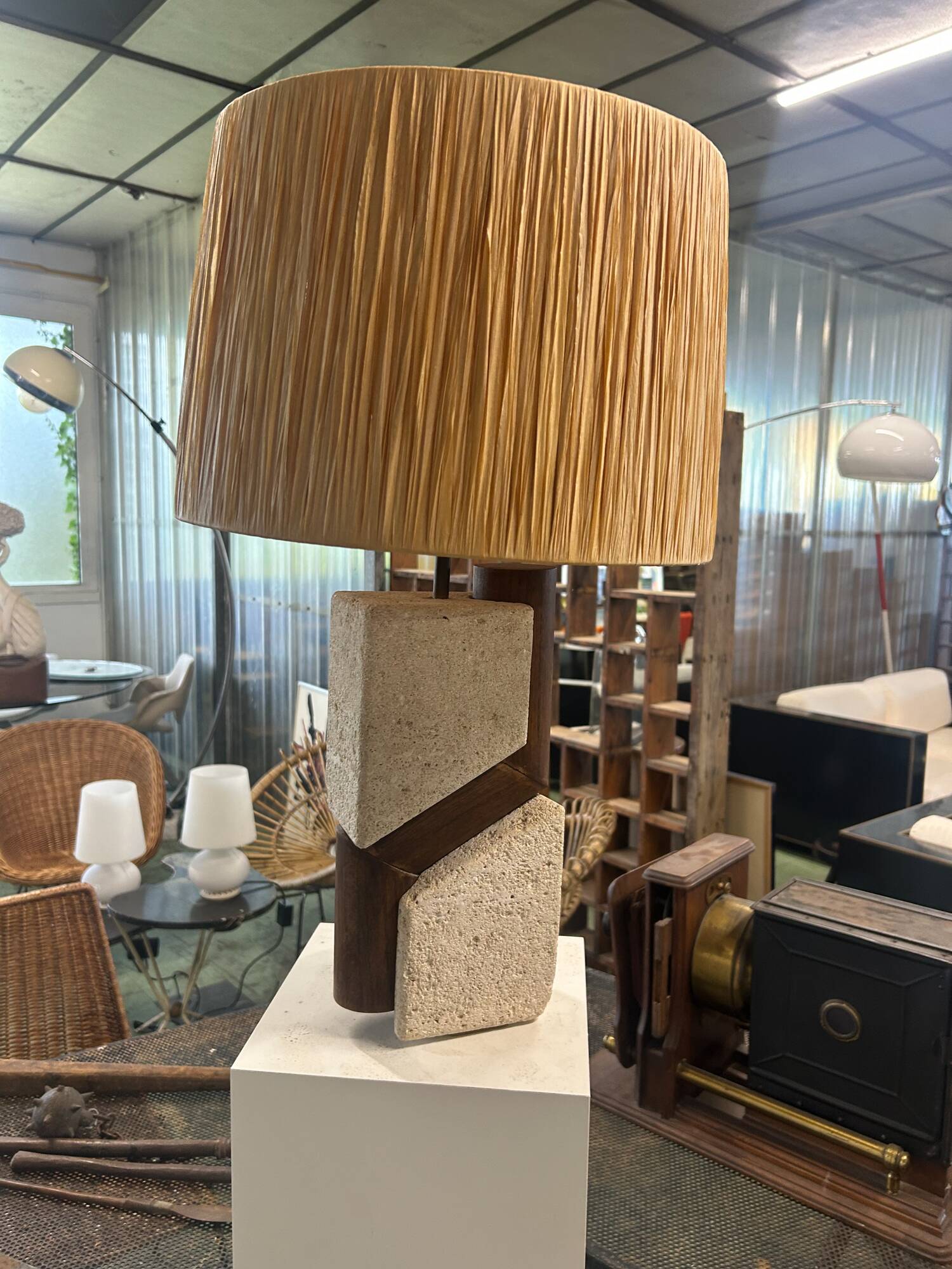 Albert Tormos lamp stone and wood 60-70