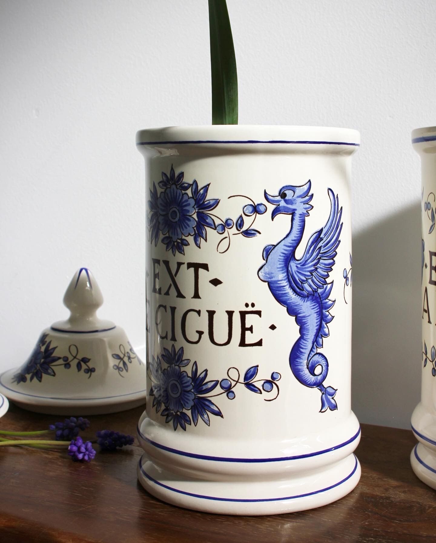 Pair of 2 apothecary jars / pharmacy - saint clement faience