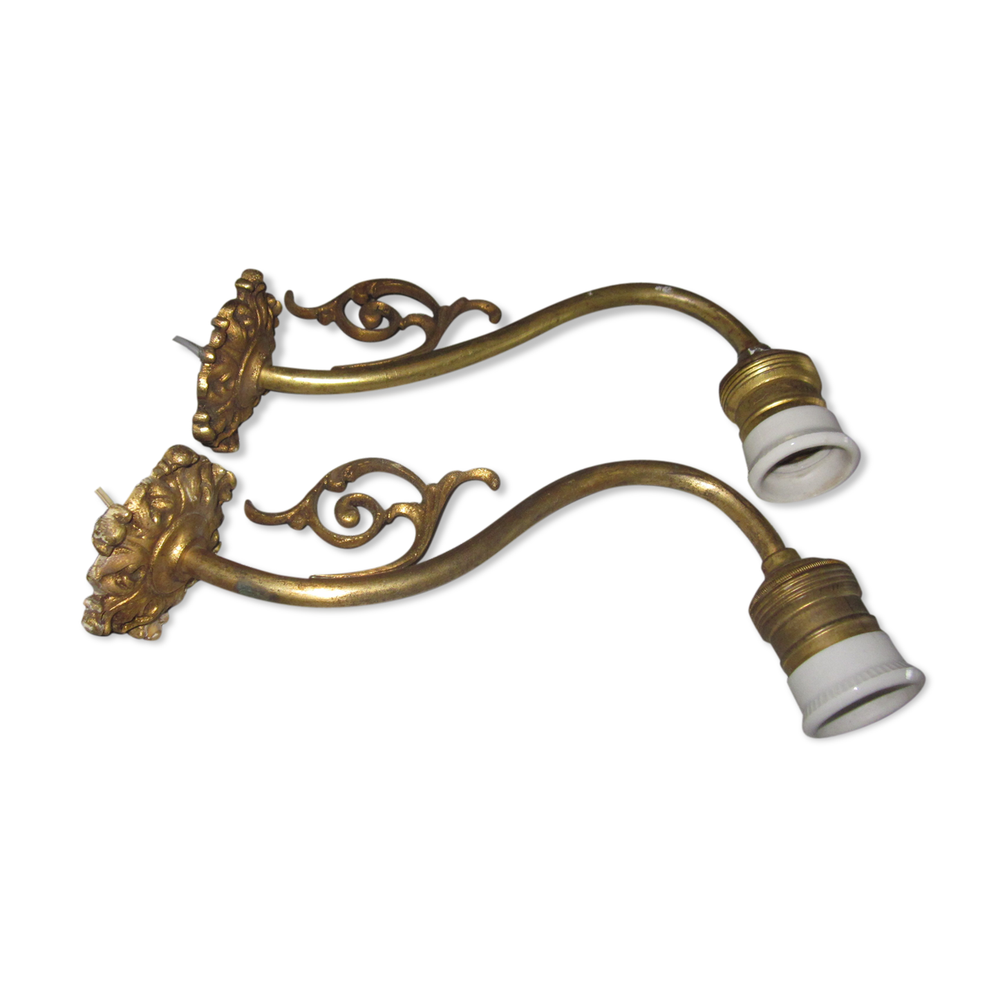 pair of bronze swan collar wall light