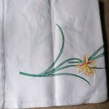 Pure linen hand embroidered daffodil tablecloth
