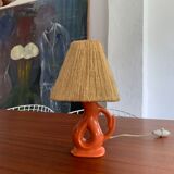 Vintage ceramic and raffia lamp