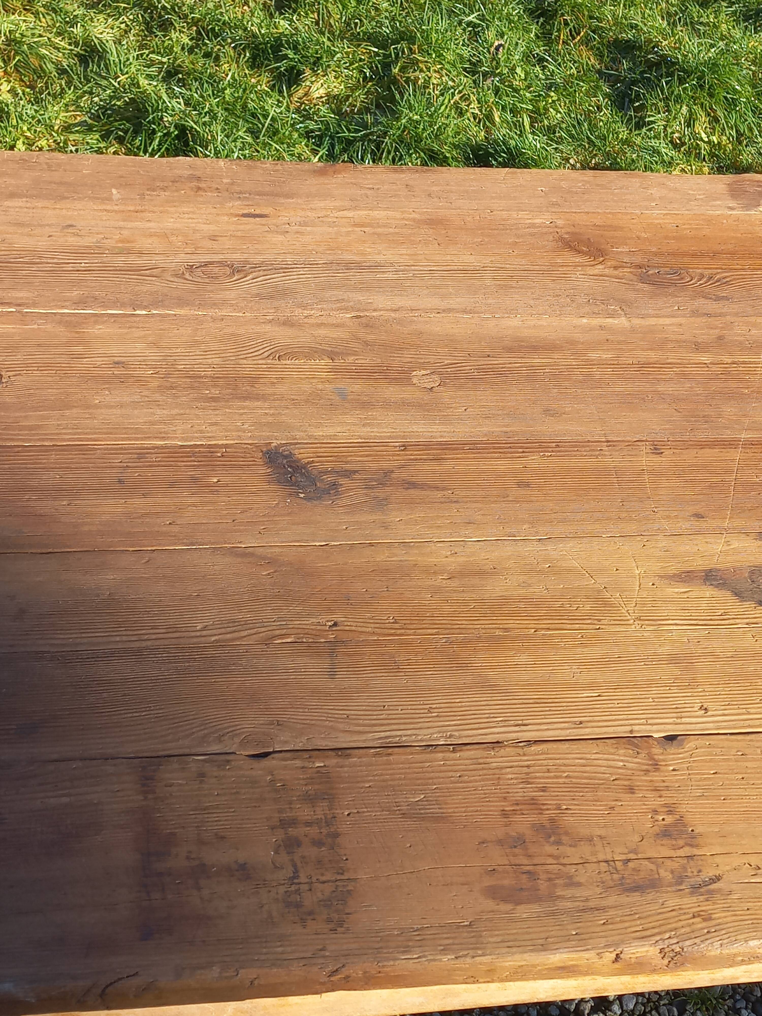 Brutalist farmhouse table Antique wooden workshop table 200cm