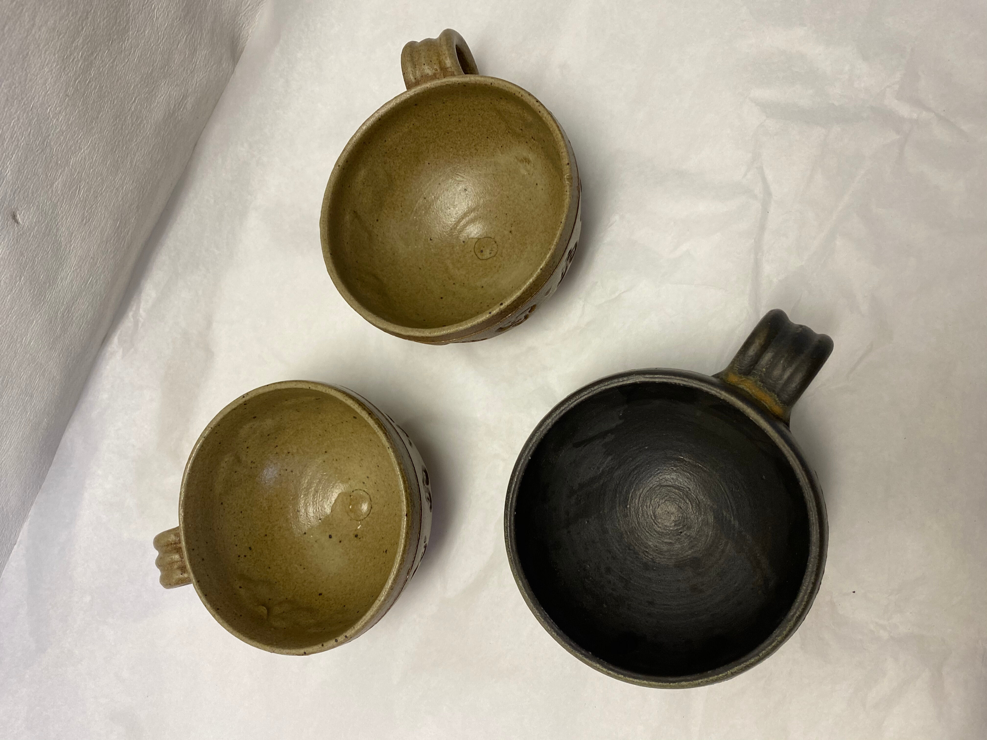 Set of 3 cups signed sandstone bowls