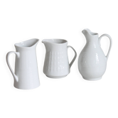 3 old French pitchers in white ceramic