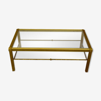 Roche Bobois coffee table in gilded brass and glass from the 70s