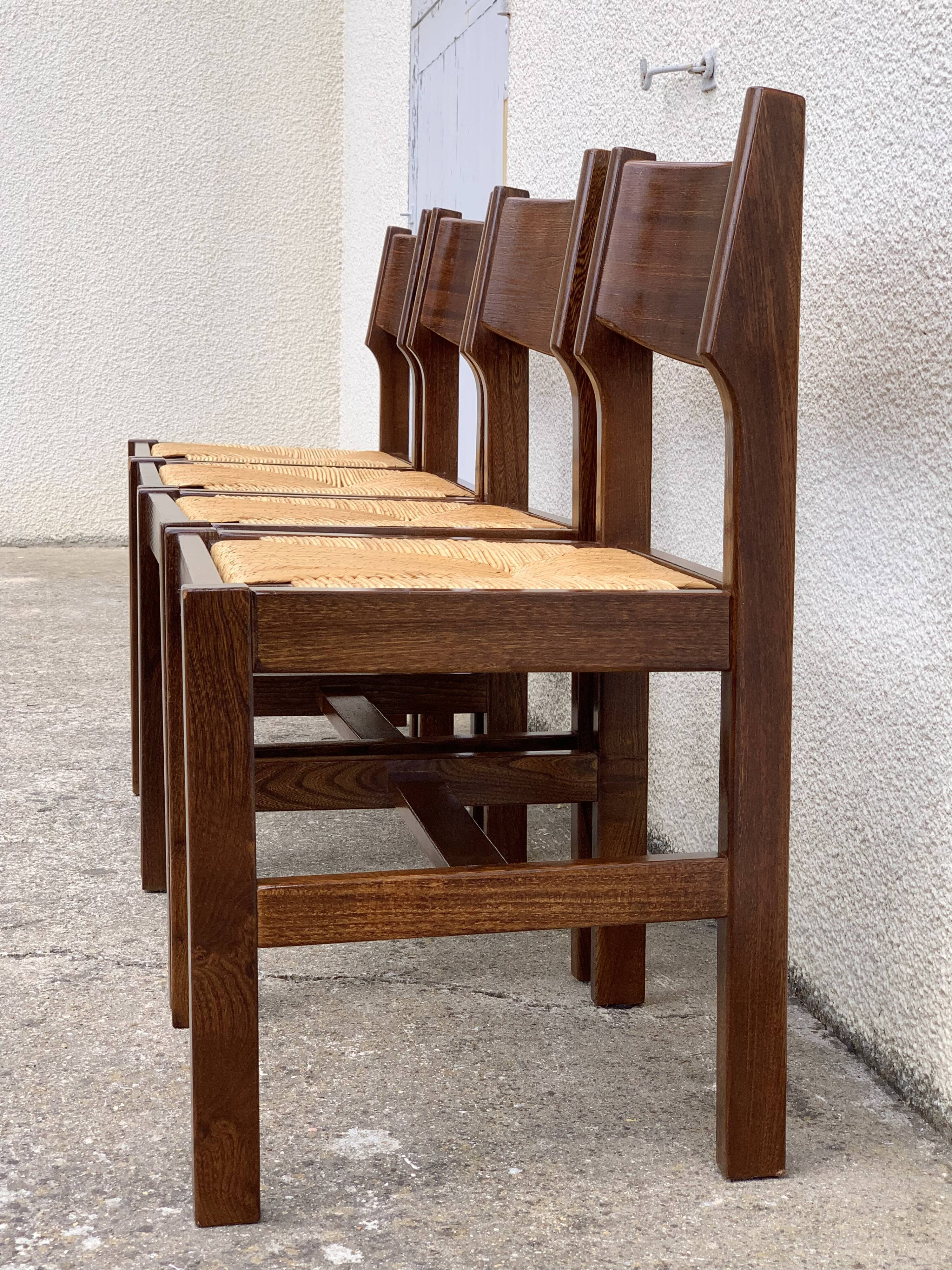 Mulched chairs in vintage solid elm 1960