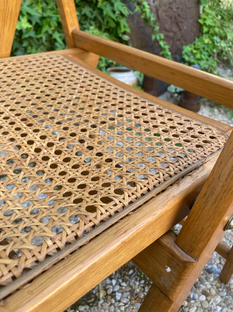 Lot de 3 chaises pliantes en bois et cannage