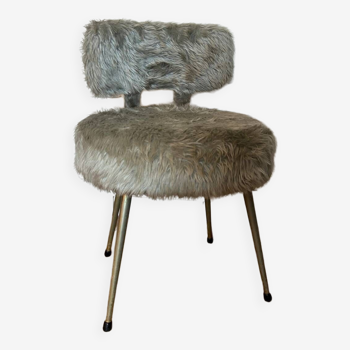 Vintage pelfran armchair in moumoute gray fabric with buckle fabric