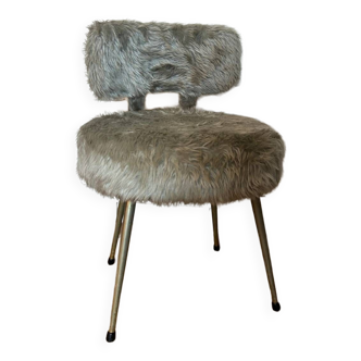 Vintage pelfran armchair in moumoute gray fabric with buckle fabric