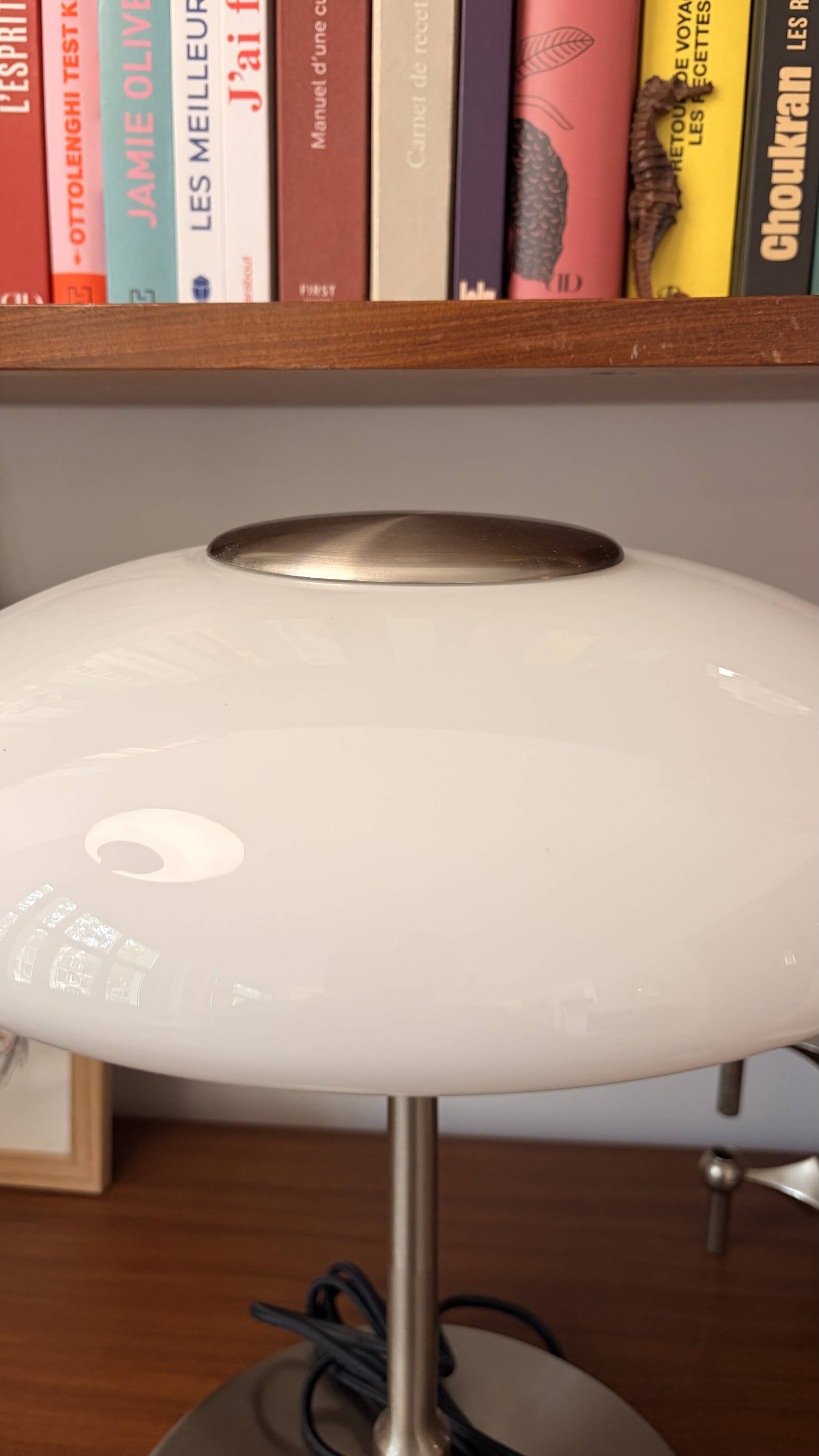 Tällbyn mushroom table lamp Ikea vintage white opaline glass chrome