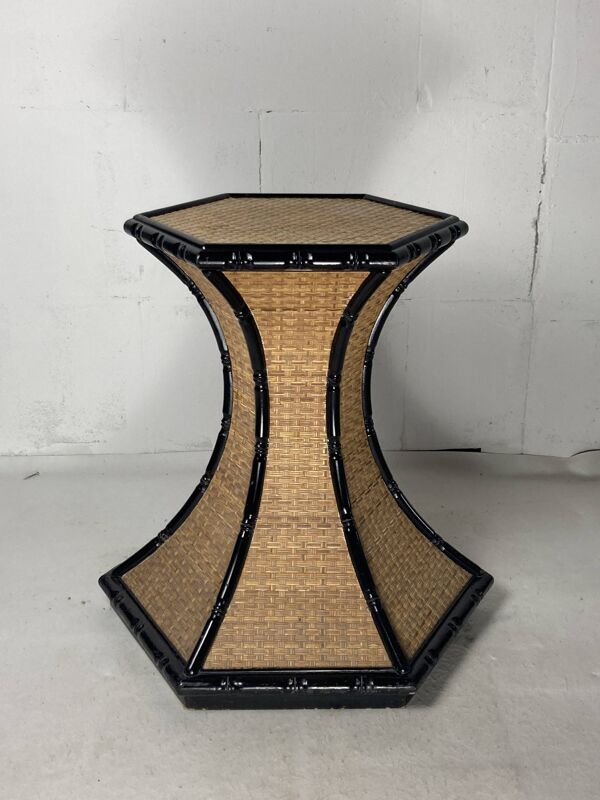 Table d'appoint en rotin et bambou de style Régence en palmier côtier, France, années 1970