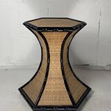 Coastal palm regency rattan bamboo side table or dining table base, France, 1970s