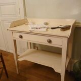 Table de toilette coiffeuse ancienne en bois peint