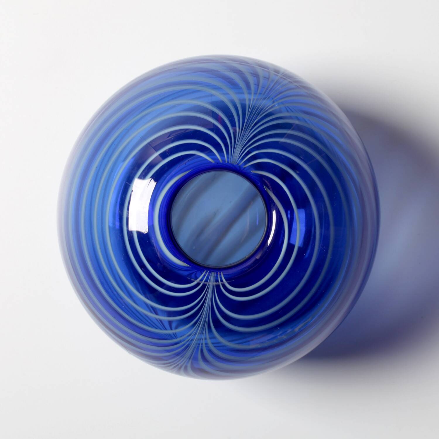 Vintage Lithuanian Art Glass Vase / Blue Stripe Design / Žilys Algimantas