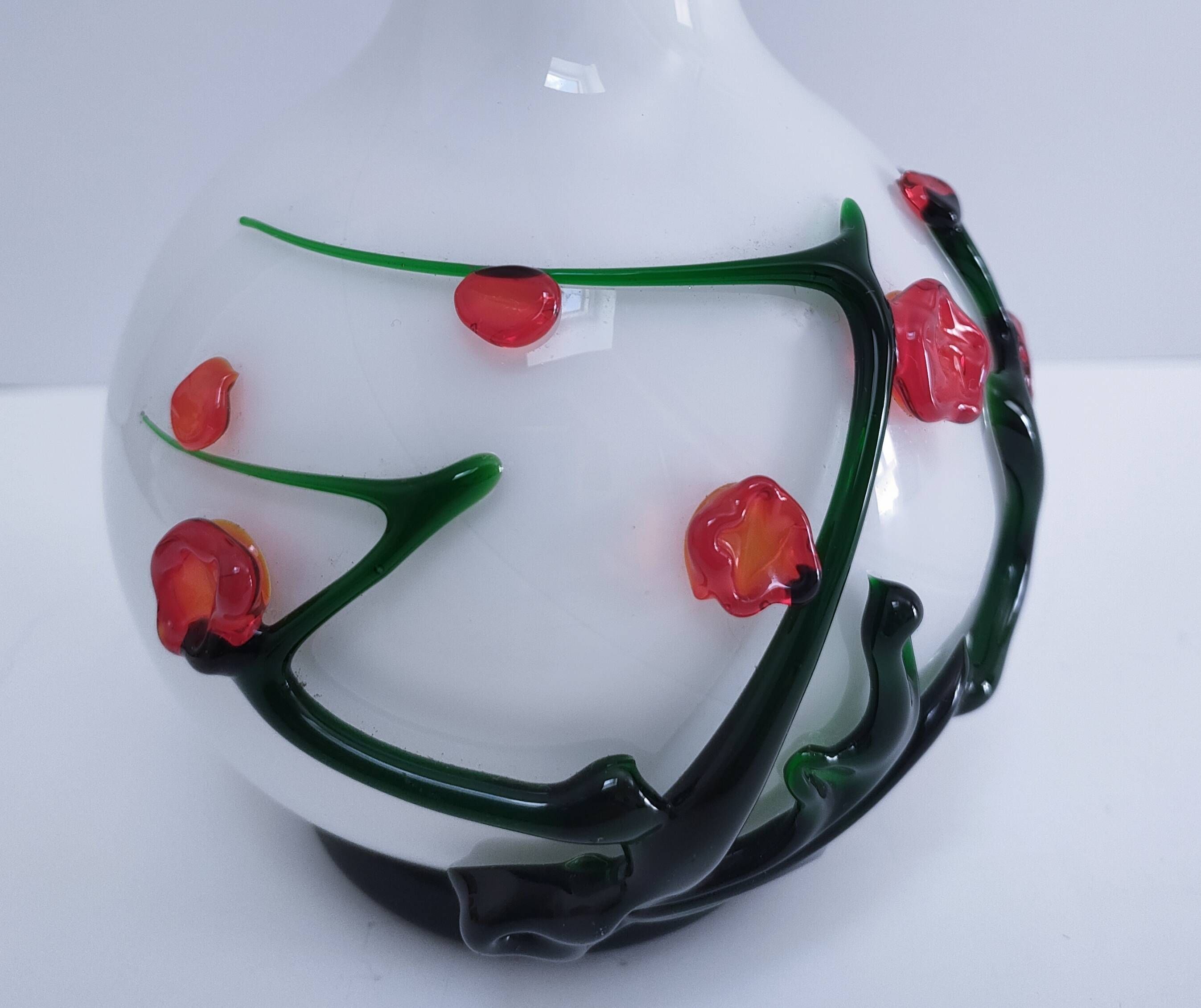 vase glass paste floral decoration Japonese style vintage
