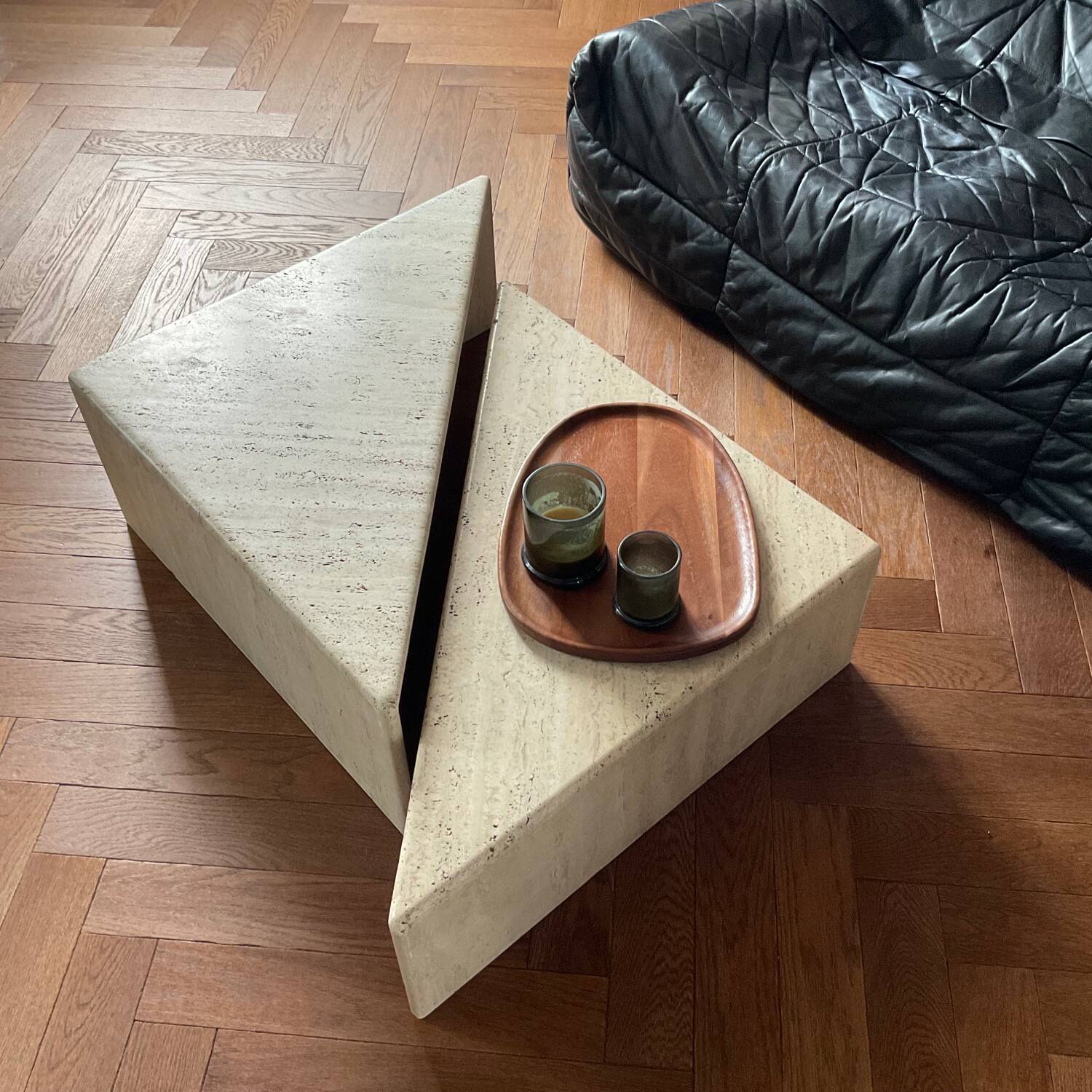 Ligne Roset vintage travertine nesting coffee tables