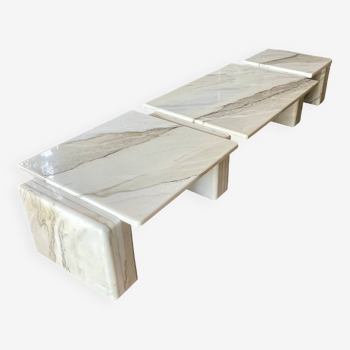 Coffee table in carrara marble with 3 modular elements, italian design ca 1970