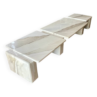 Coffee table in carrara marble with 3 modular elements, italian design ca 1970