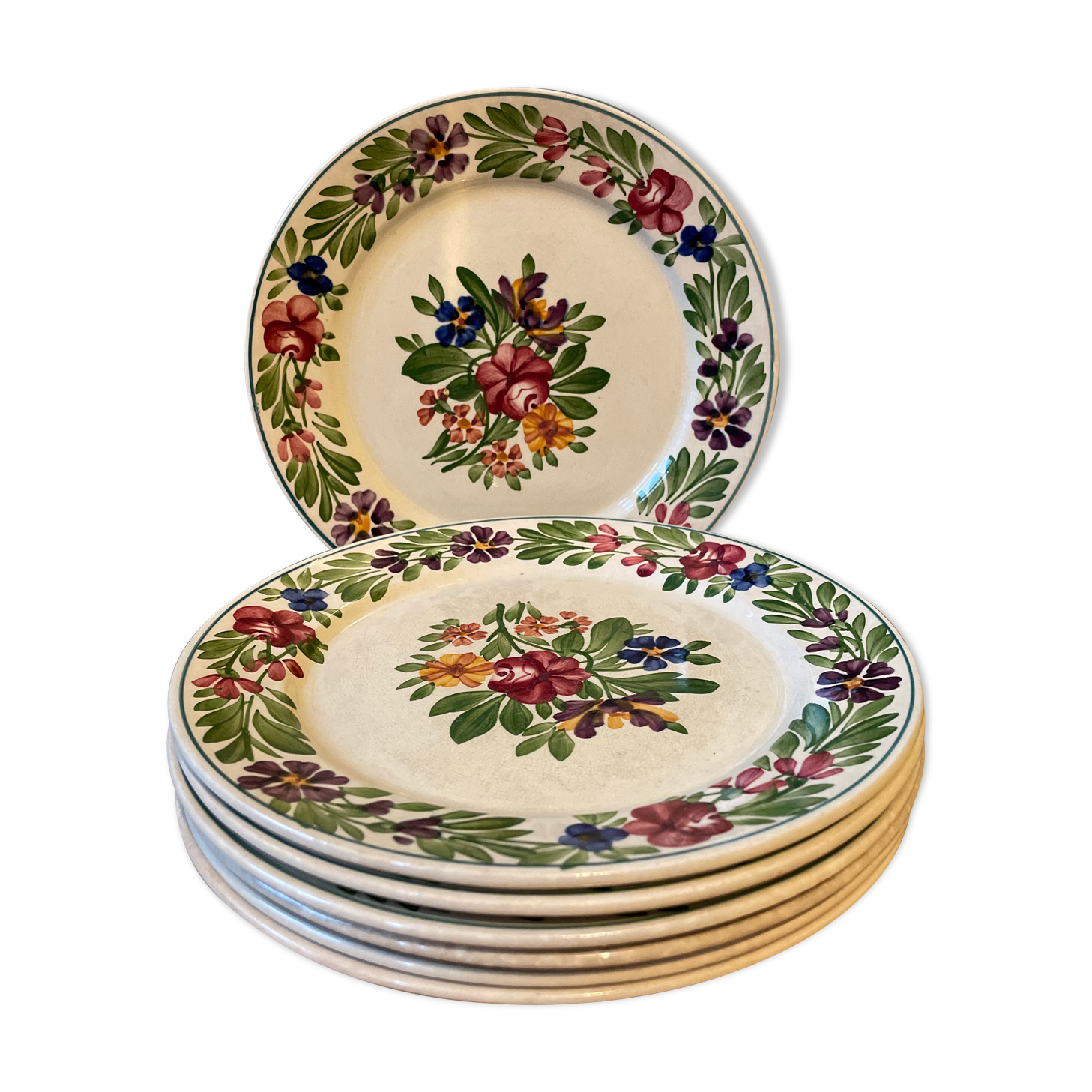 Set of 7 plates in Sarreguemines earthenware, Rusticana model