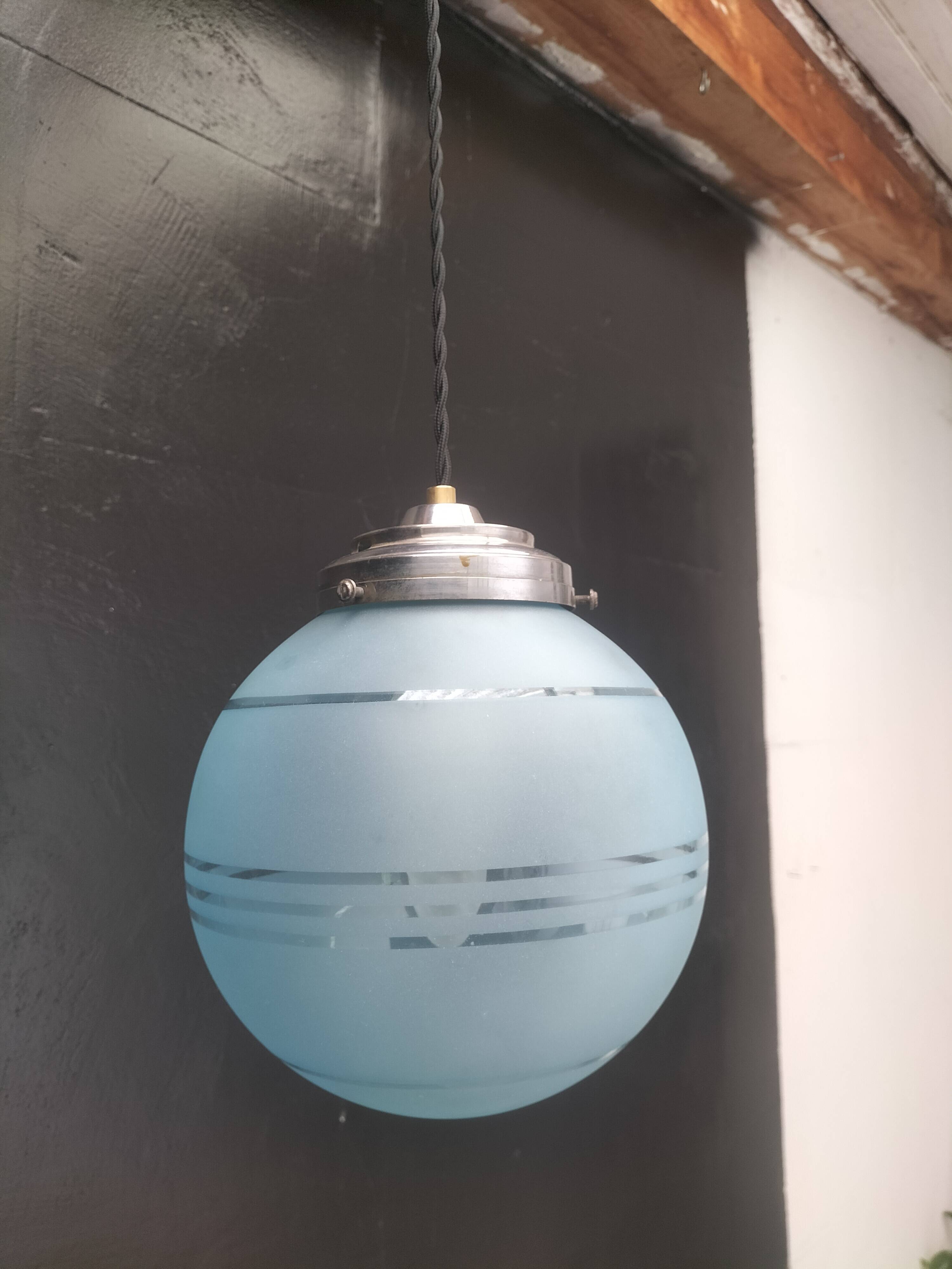 Blue glass ball pendant light