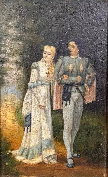 Spanish school painting, oil on panel, 19th century, signed
