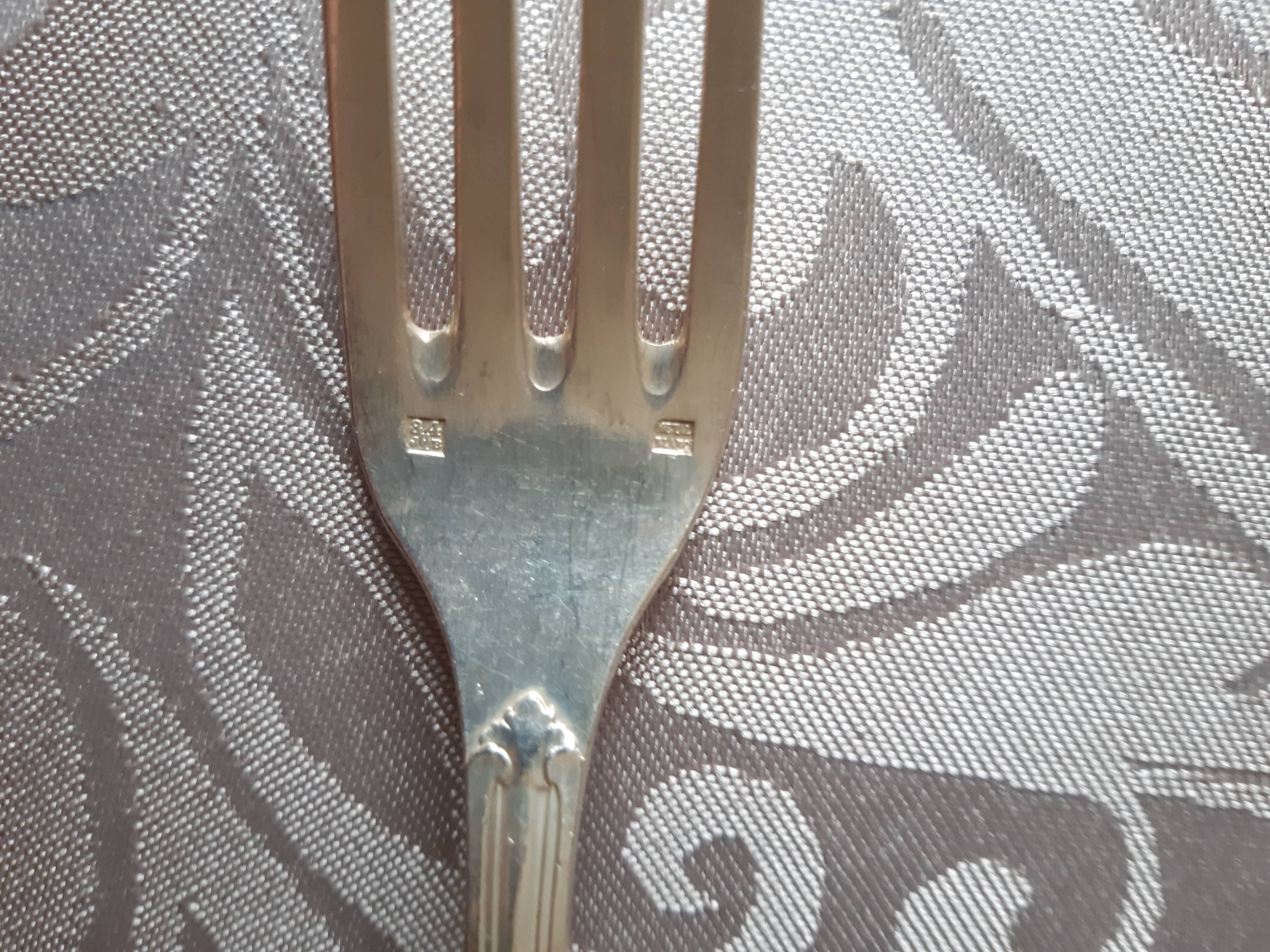 Art nouveau housewife, 48 pieces, 24 guests, foliage model, silver metal