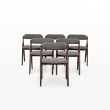 Set of 6 vintage dining chairs in grey bouclé