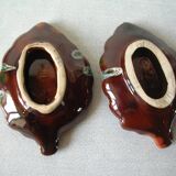 Set of 2 old Vallauris ramekin bowls with small retro decorative leaves