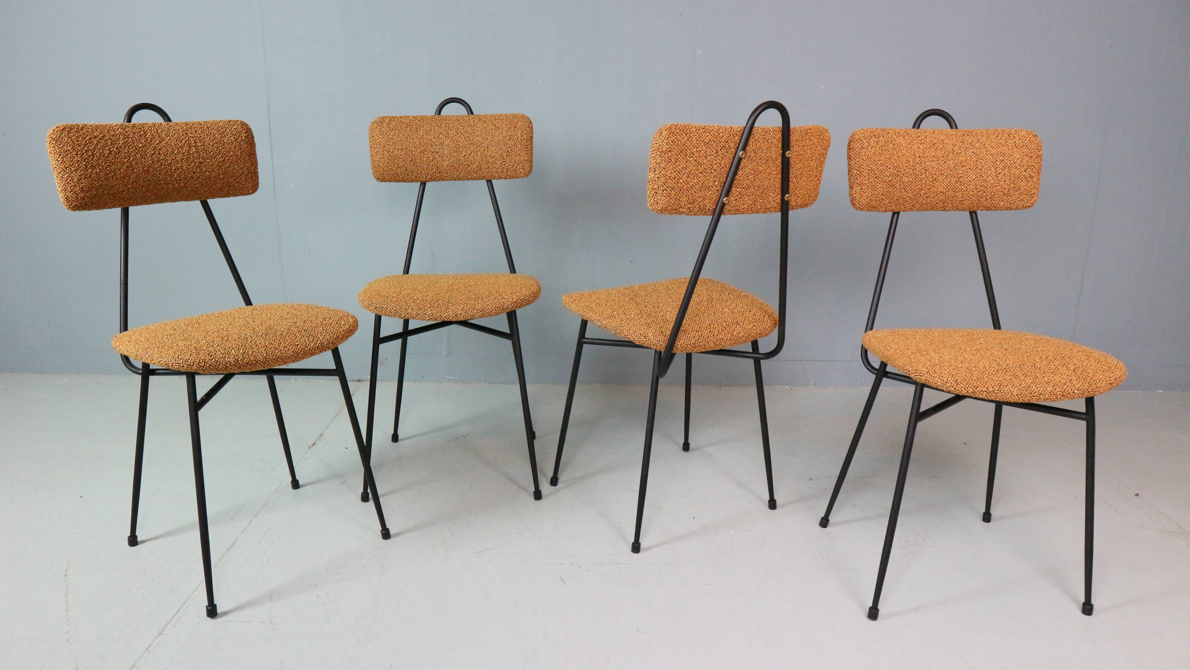 Set of 4 Italian dining chairs newly upholstered 1950s