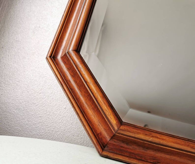 Vintage wooden mirror with 70s 80x40cm cut glass