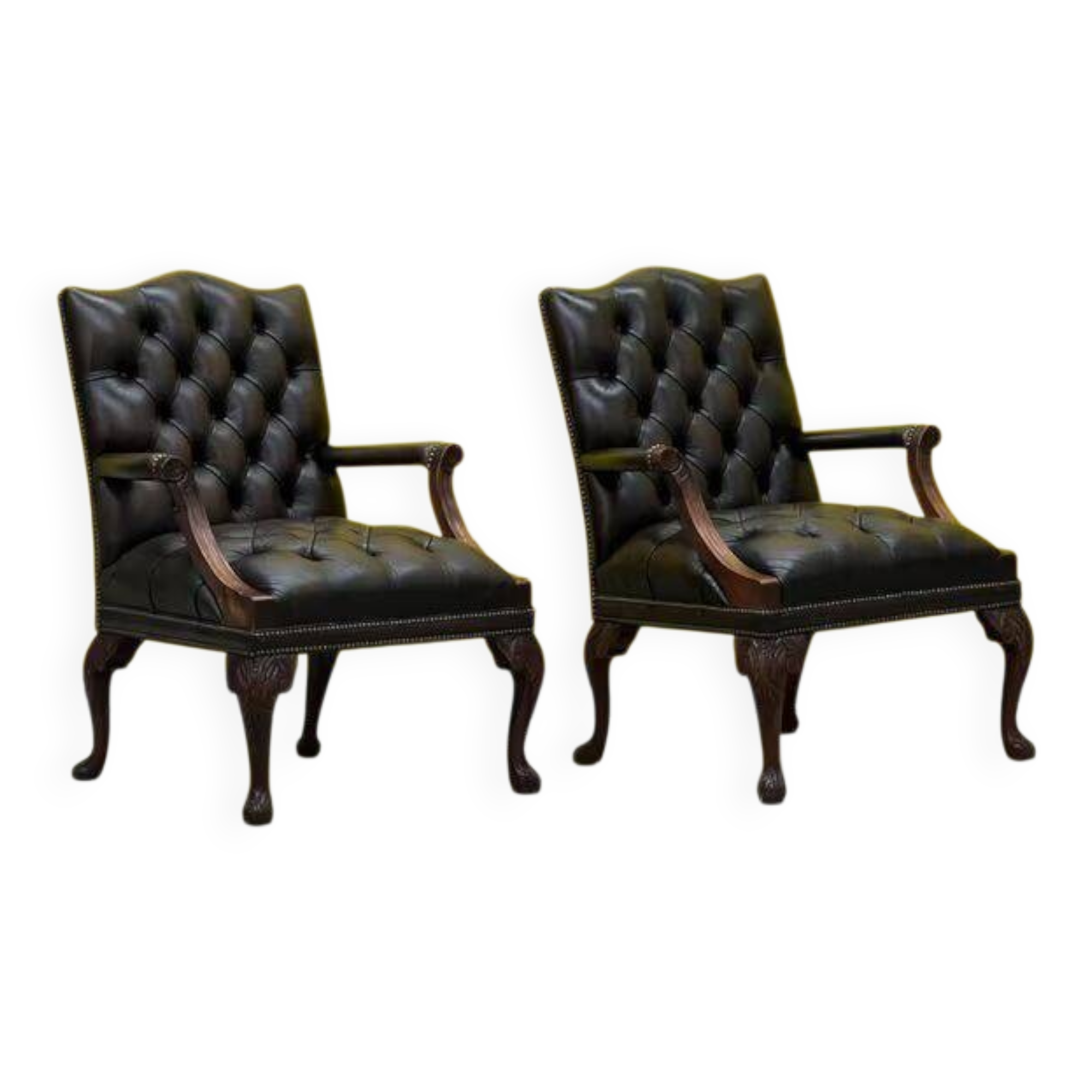 Fauteuil Chesterfield en cuir marron (le prix est pour un)