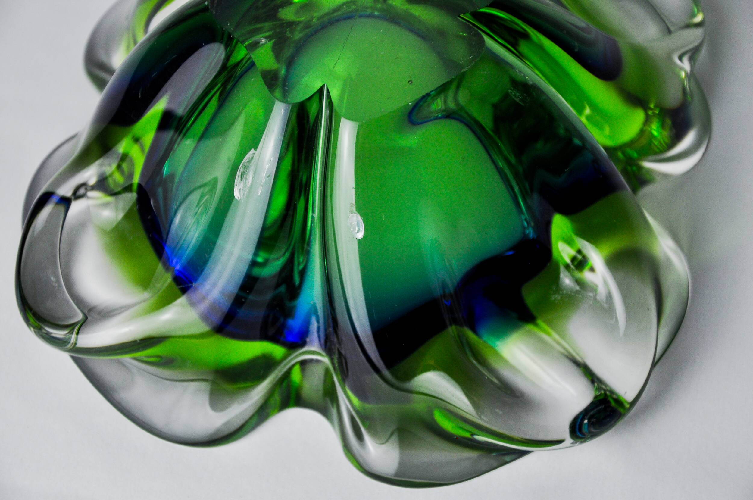 Sommerso green and blue pocket emptier by Flavio Poli for Seguso, Murano glass, Italy, 1970