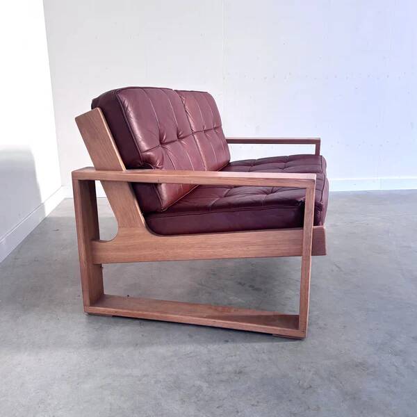 Leather 2 seat lounge sofa in "Bonanza" style, 1970s