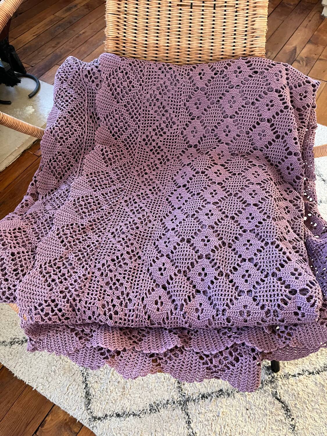Vintage mauve lilac crocheted bedspread