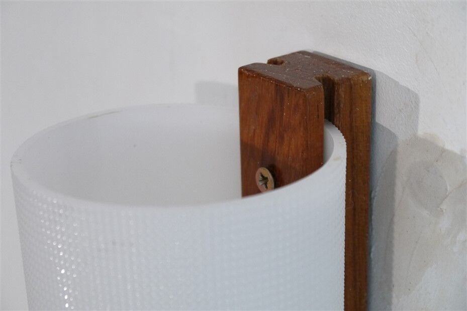 Pair of vintage Scandinavian wall lights in teak and acrylic 1970