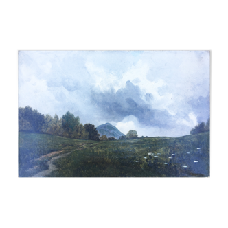 Painting "Landscape Puy de Dôme" : the puy Mary 1880 cf Dardoize by L. Henry