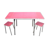 Table formica red and its 2 stools 1970