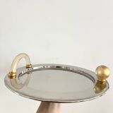 Vintage Palladium-Plated Serving Tray with Murano Glass Handles, Italy, 80s