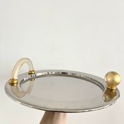 Vintage Palladium-Plated Serving Tray with Murano Glass Handles, Italy, 80s