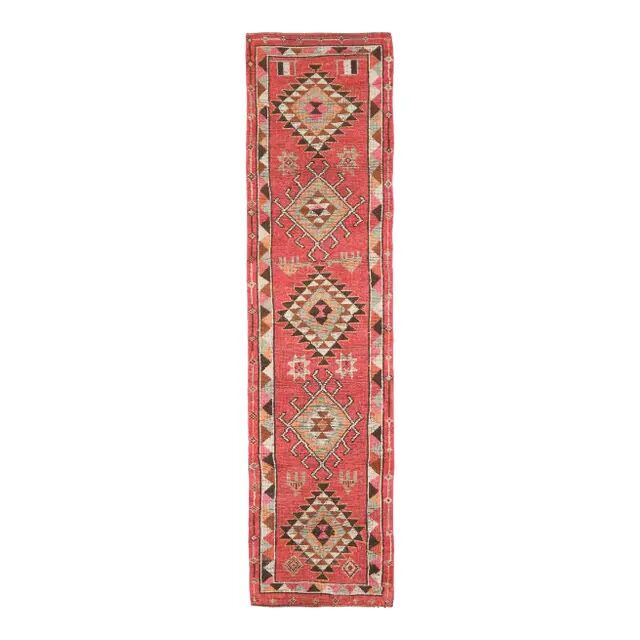 Vintage Turkish Oushak Handmade Wool Cotton Pink Runner Rug 81x337