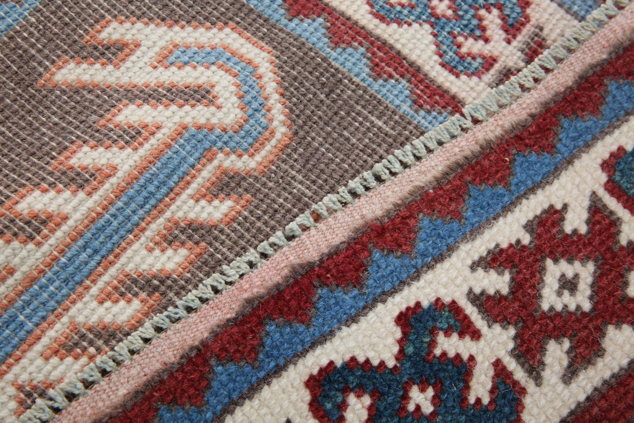 Pink & Blue Long Turkish Vintage Runner Rug, 80x398Cm