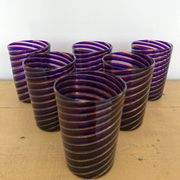 6 verres gobelets d'art Murano spirales tricolores