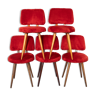 Set of 5 wooden chairs with red Pelfran moumoute