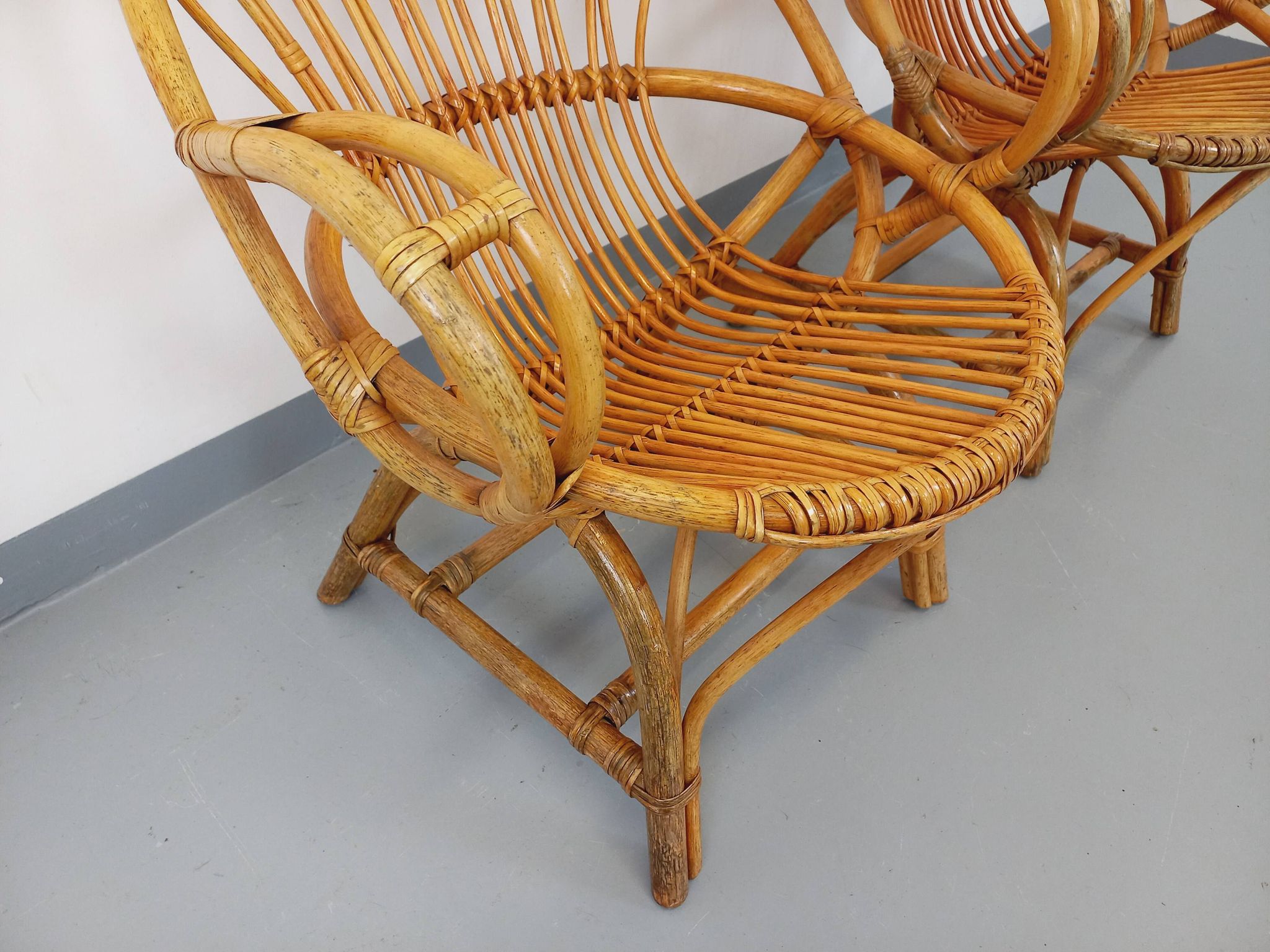 Pair of vintage rattan armchairs from the 60s