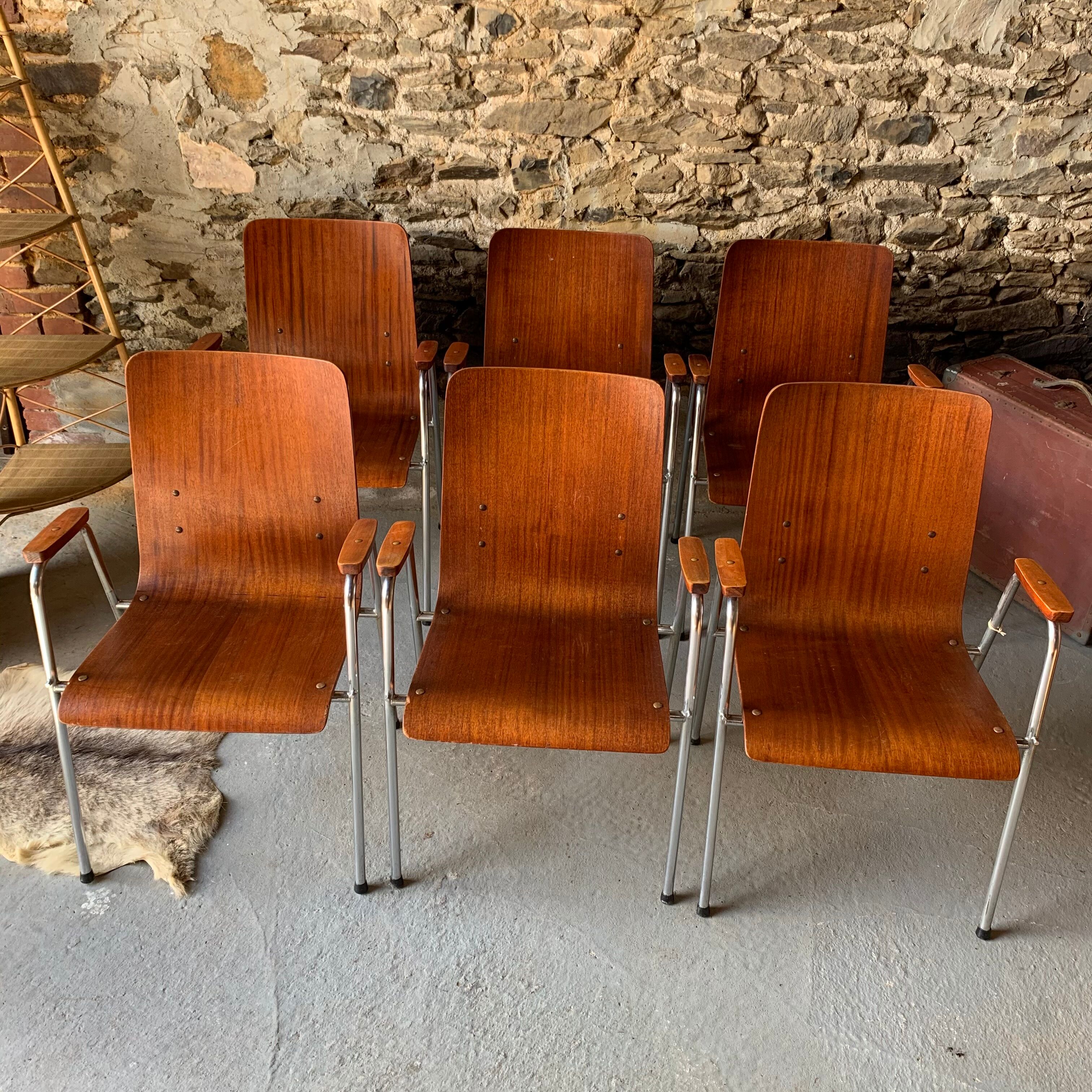 Set of 6 armchairs - Wood & metal -